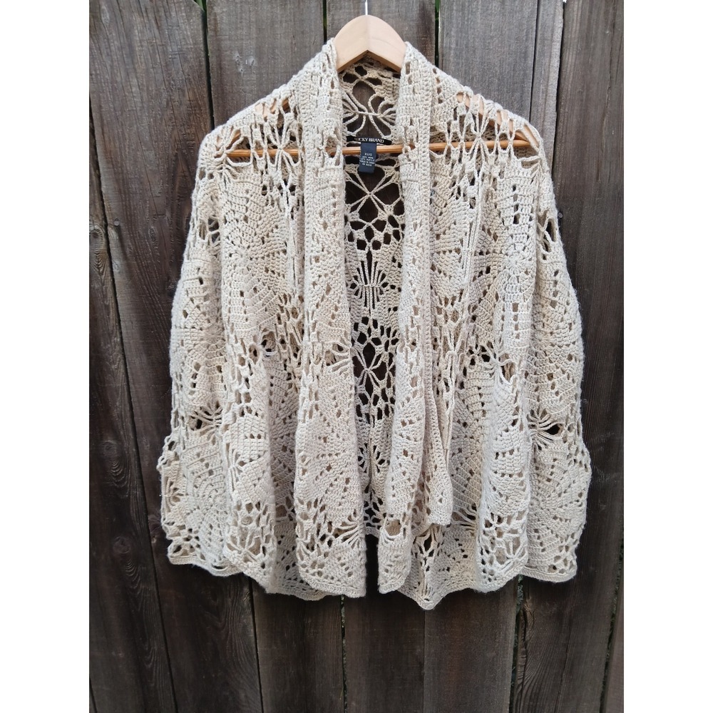 Lucky Brand Cream Crochet Cardigan